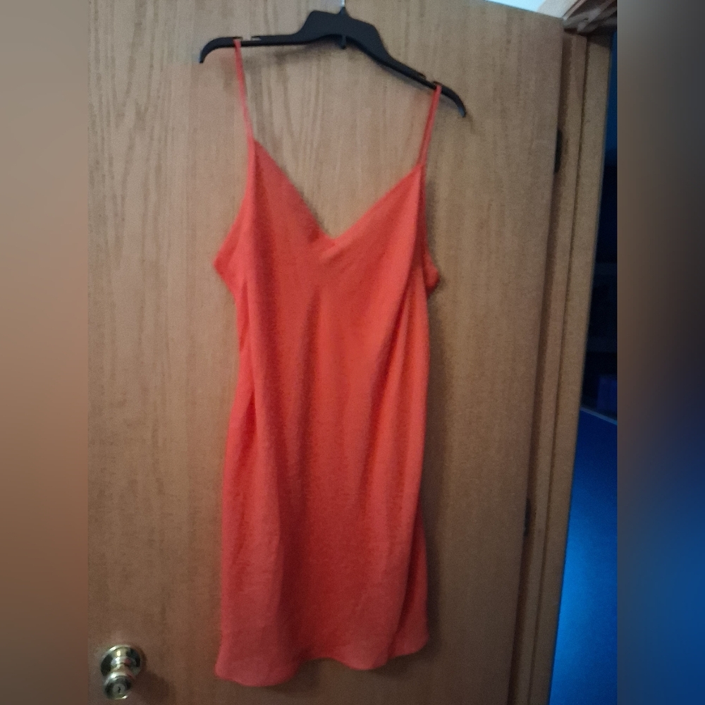 Lauren Ralph Lauren Vintage Orange Spaghetti Strap Knee Length Sheer Slip Dress